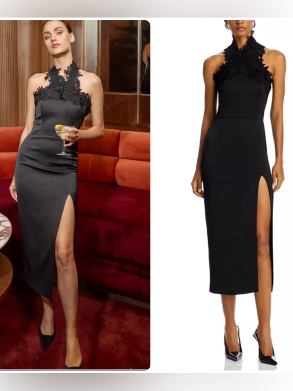 Generation Love Raven Black Lace Detail Halter Side Slit Midi Dress NWOT $485